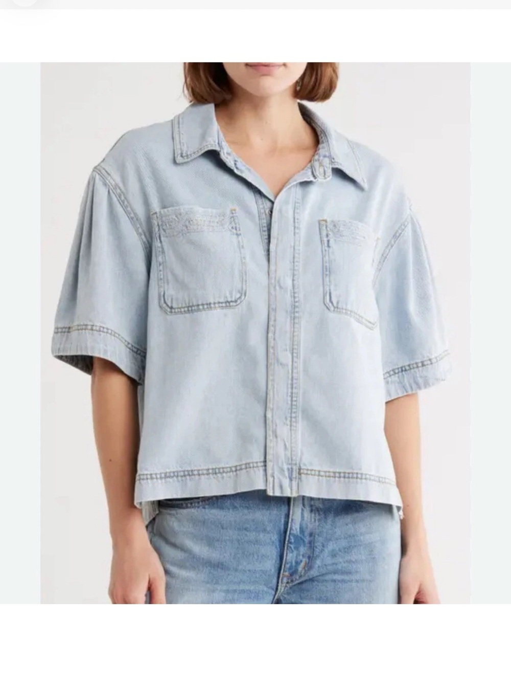 Habitual Embroidered Double Pocket Short Sleeve Shirt Sz Small